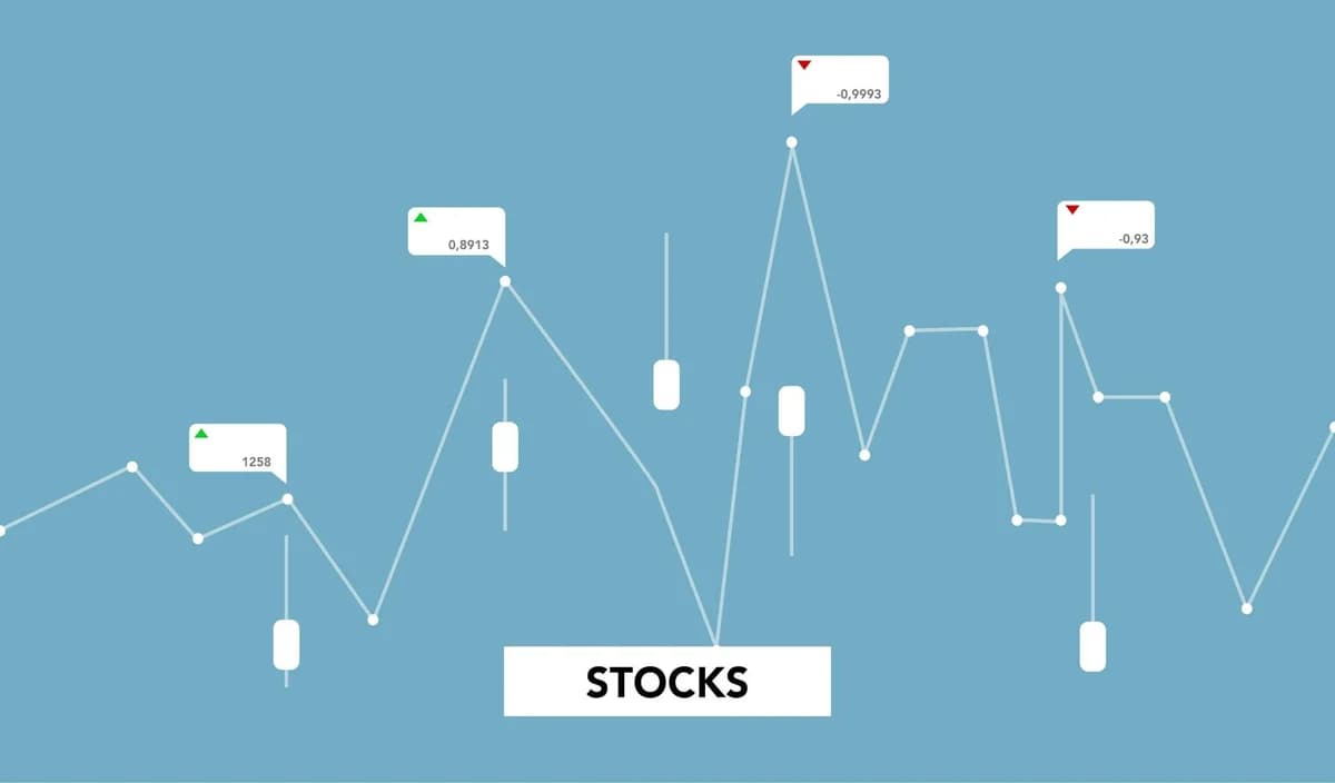 Decorative cardboard appliques of curved diagram with numbers showing stock profit on blue background