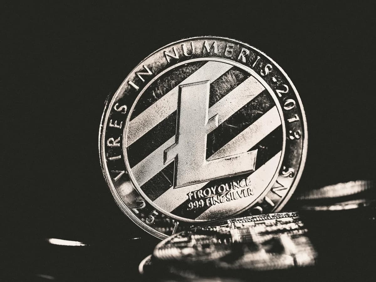 Minimalist studio shot of Bitcoin, Ethereum, and Litecoin coins aligned for a conceptual finance image.