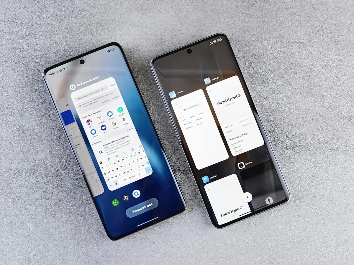 Top view of two modern smartphones with different interfaces on display. Perfect for tech comparisons.